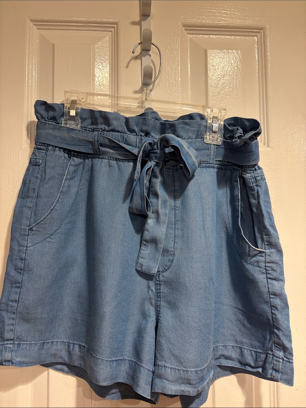 Casual Paperbag Waist Denim-Effect Women’s Shorts - Blue